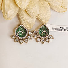 Asin Polki and CZ Earring (Golden, Green)