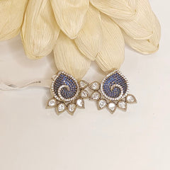 Asin Polki and CZ Earring (Golden, Royal Blue)