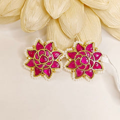 Devika paachi kundan studs (Golden, Ruby Red)