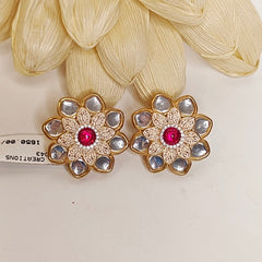 Kiara mirror stone earrings (Golden, Pink)