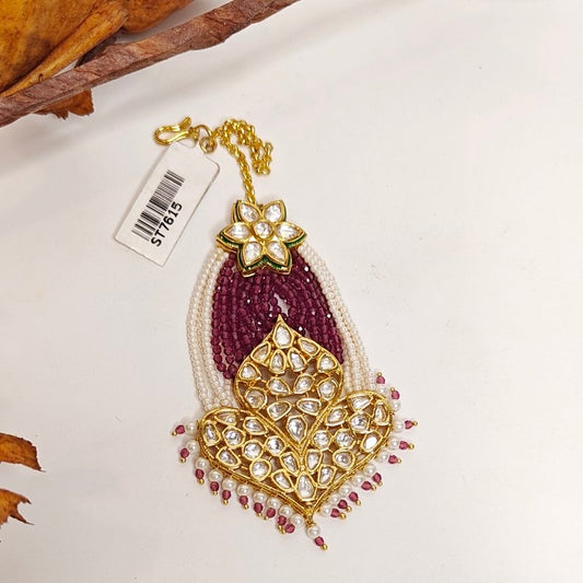 Achal Maroon Polki Tikka