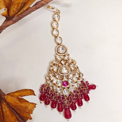 Aadal Maroon Polki Maangtikka