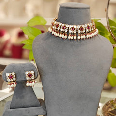 Devika Choker Set (ruby red)