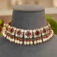 Devika Choker Set (ruby red)