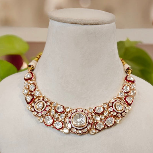 Rivayat Polki Neckline Set (red)