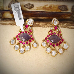 Ashmita uncut polki earrings (Purple, Ruby Red)