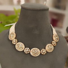 Chahat polki neckline set (Golden, Pearls)
