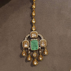 Akshara polki neckline set (Golden, Mint Green)