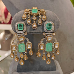 Akshara polki neckline set (Golden, Mint Green)