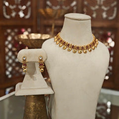 Bramhi antique gold plated set