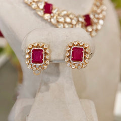 Carol Moissanite necklace set (Golden, Ruby Red)