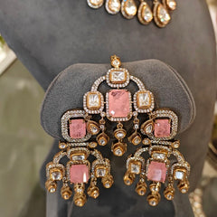 Akshara polki neckline set (Golden, Pink)