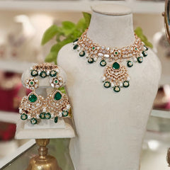 Namrata Polki Necklace Set (Emerald green)
