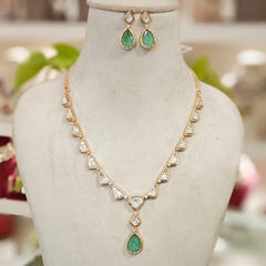 Reha Polki Pendent Set (Mint Green)