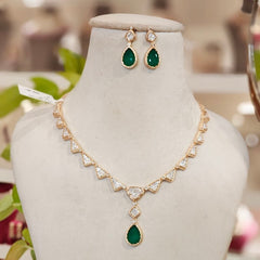 Reha Polki Pendent Set (Emerald green)