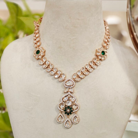 Elishaa Polki Pendent Set (Emerald green)