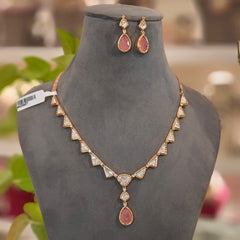 Reha Polki Pendent Set (Pink)