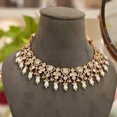 Chahat Polki Neckline Set (Pearls)