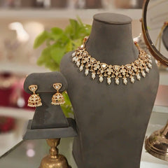 Chahat Polki Neckline Set (Pearls)