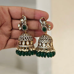 Jivika polki jhumka (Emerald green)
