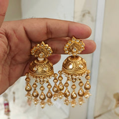 Rangoli Polki jhumkas (Antique Gold Colour)