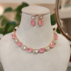Binti Polki Neckline set (Golden, Pink)