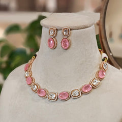 Binti Polki Neckline set (Golden, Pink)
