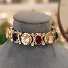 Ahayana navrattan moissanite choker