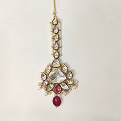 Hetal kundan polki maangtikka (Golden, Ruby)