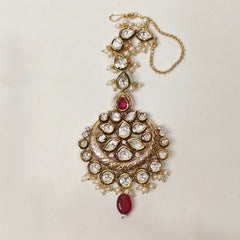 Alka kundan polki maangtikka (Golden, Ruby Red)