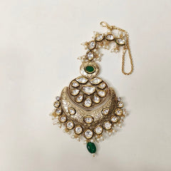 Atrangi kundan polki maangtikka (Emerald green, Golden)