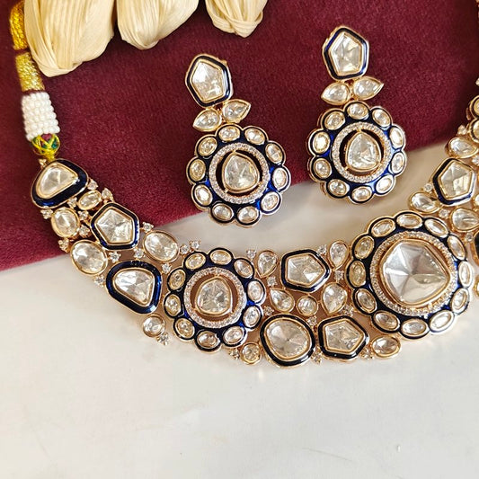 Rivayat Polki Neckline Set (blue)