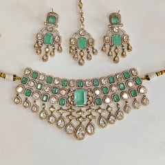 Akshara polki neckline set (Golden, Mint Green)