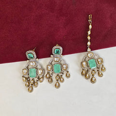 Akshara polki neckline set (Golden, Mint Green)