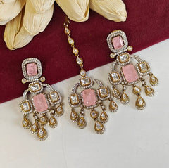 Akshara polki neckline set (Golden, Pink)