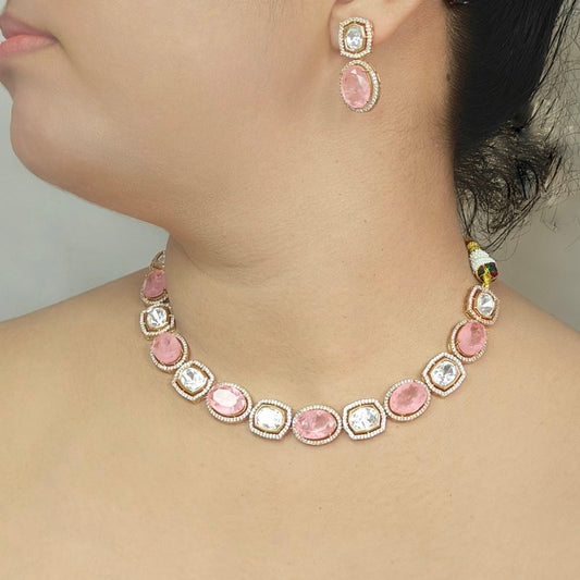 Binti Polki Neckline set (Golden, Pink)
