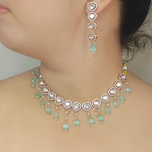 Azeen sea green Polki Set