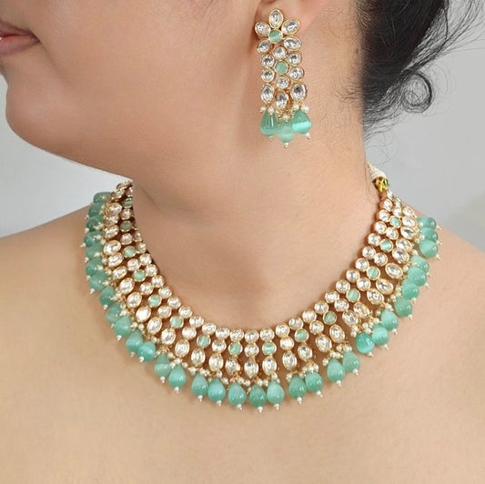 Gauhar mint green Neckline Set