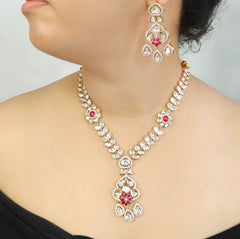 Elishaa Polki Pendent Set (Ruby Red)