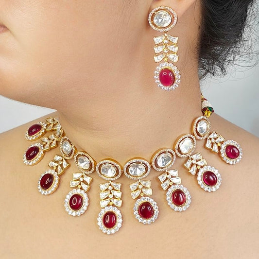 Anurima Red Polki Necklace Set