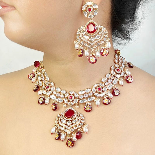 Namrata Polki Necklace Set (Ruby Red)