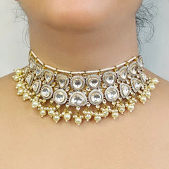 Meera polki choker set (Pearls, White)