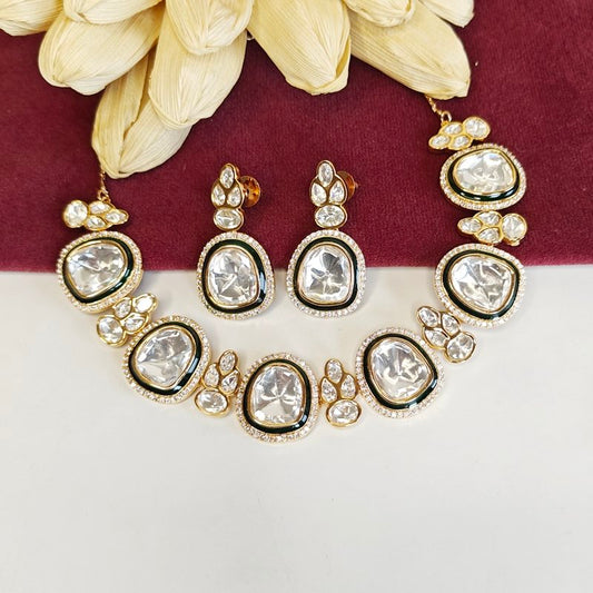 Amrutha Red Polki Necklace Set