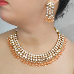 Gauhar peach Neckline Set