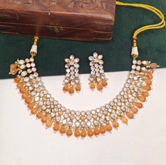 Gauhar peach Neckline Set