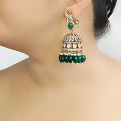 Jivika polki jhumka (Emerald green)