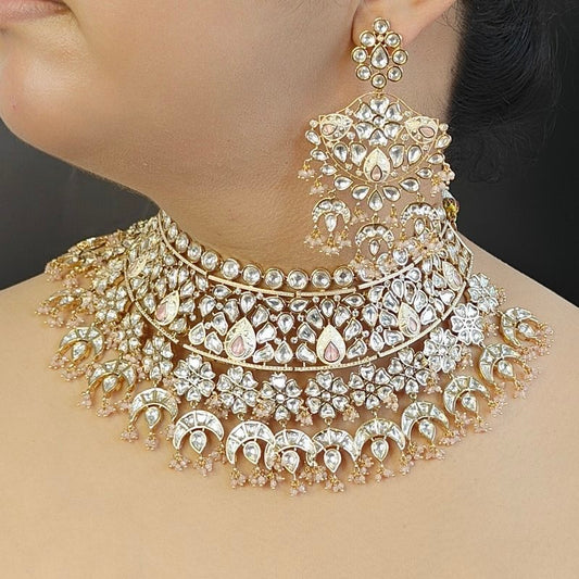 Pratiksha Polki Neckline Set (Pink)