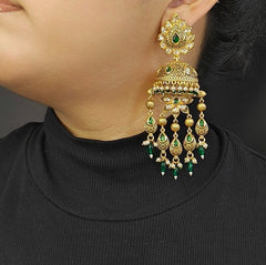 Rangoli Polki jhumkas (Emerald green)