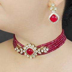 Arunimaa ruby red Choker Set