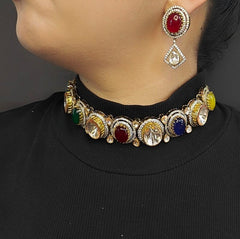 Ahayana navrattan moissanite choker